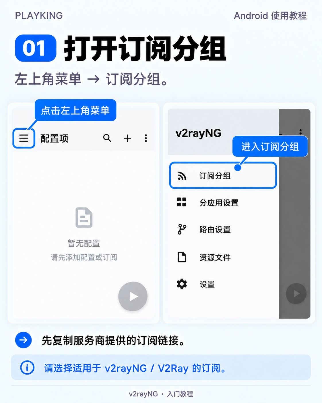 点配置项左上角菜单,再进入订阅分组