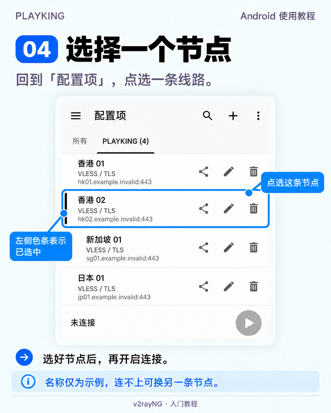 在配置项中点选一条节点,左侧色条表示选中,不要点右侧编辑或删除图标